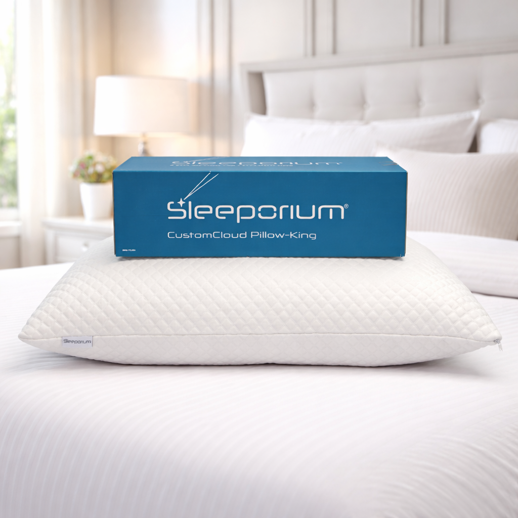 Sleeporium CustomCloud pillow king size the box on bed