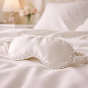 Silk eye mask on bed